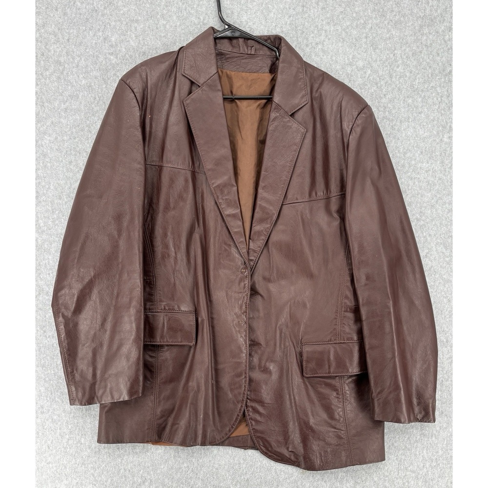 Vintage Sears The Leather Shop Brown Leather Blazer Jacket 46R Men's
